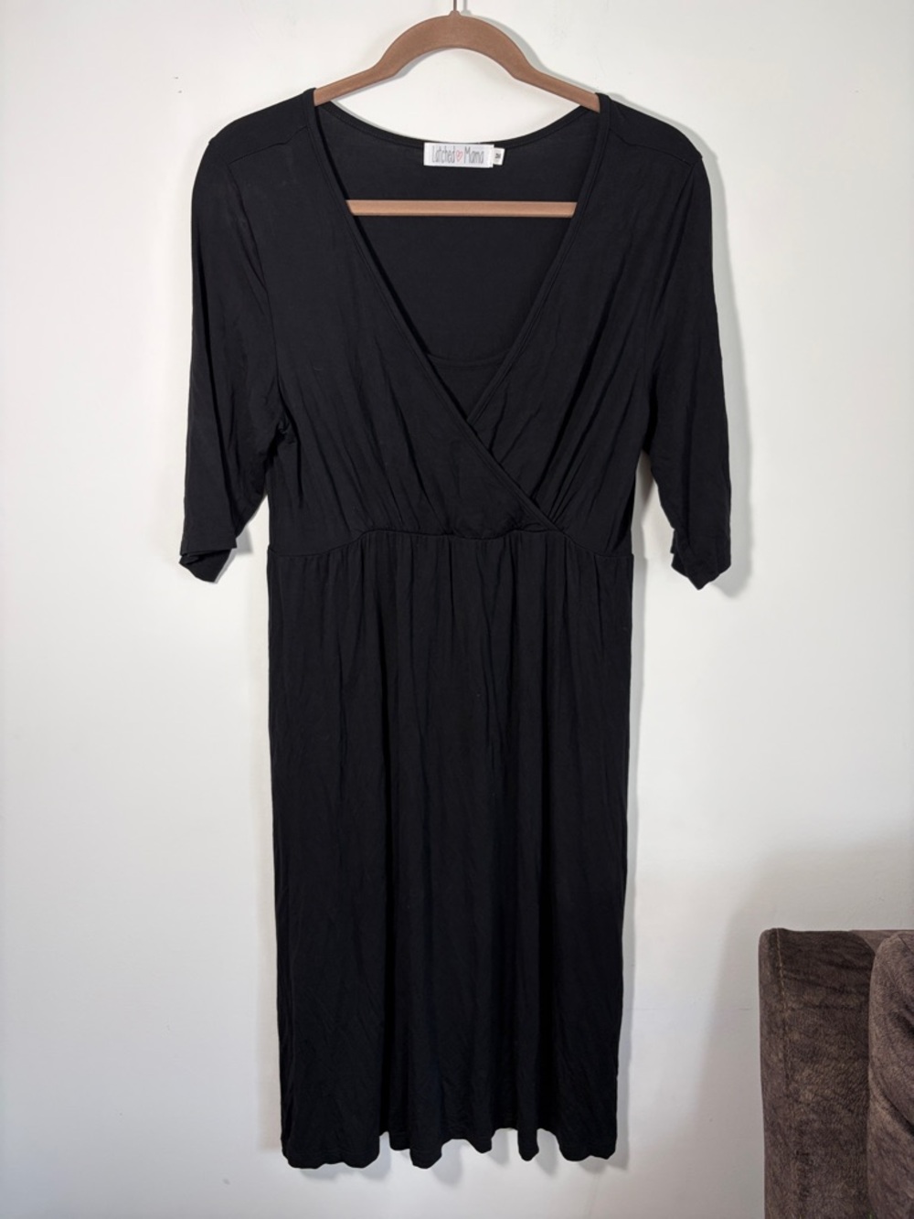 Latched Mama Black Wrap-Front Midi Dress - M